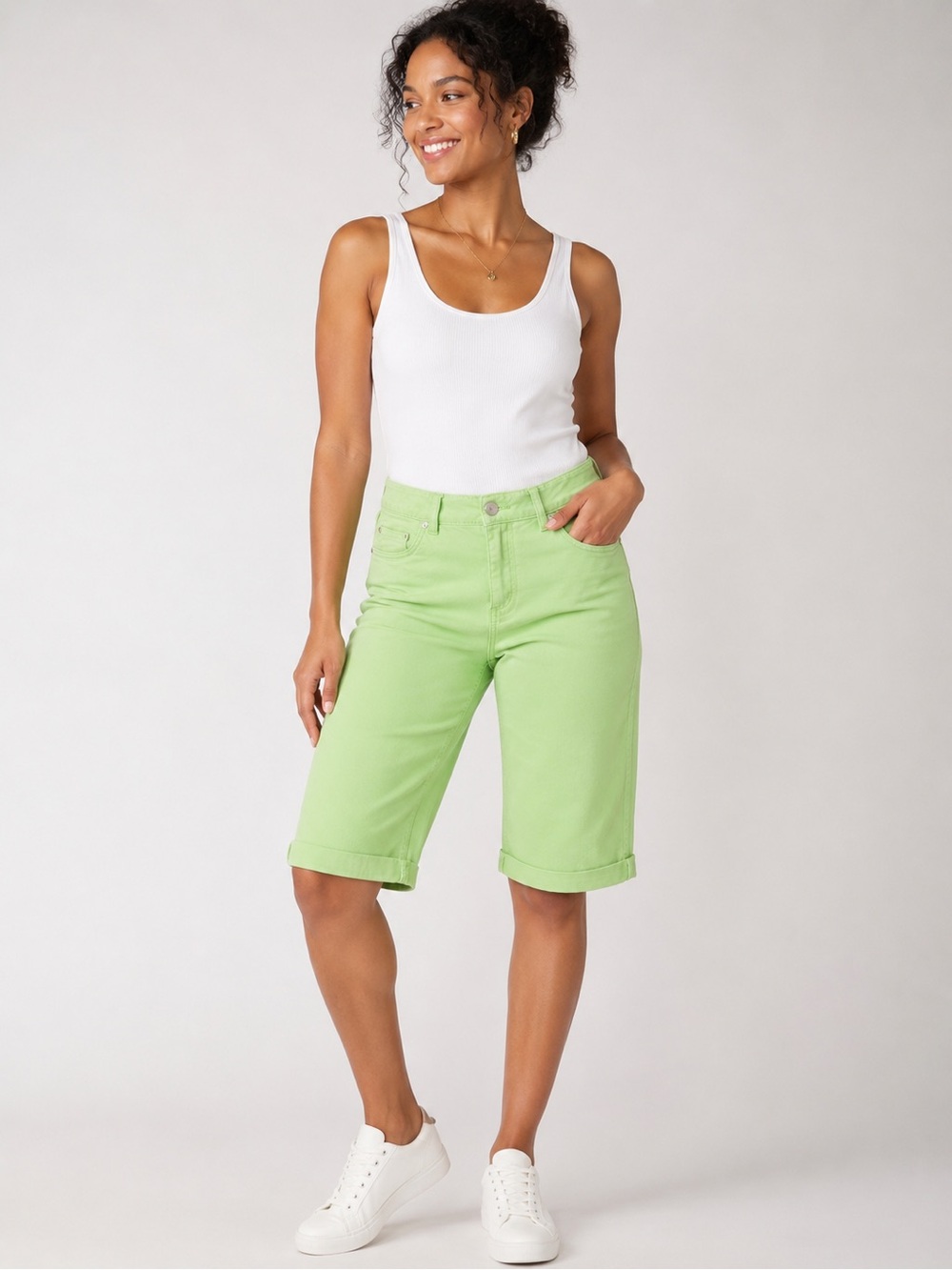 Rafaella Lime Green Mid-Length Pull-On Bermuda Shorts